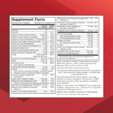 Protocol Pre-Natal DHA Multivitamin - 250 mg DHA - Halal & Dairy Free - 90 Softgels