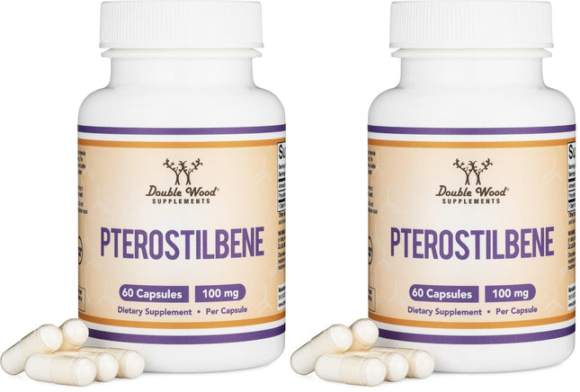 Double Wood Pterostilbene 100mg Capsules – 60 Count Pack of 2 | Third-Party Tested, Non-GMO, Gluten Free