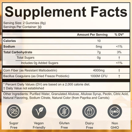 pucges Clean Prebiotic Fiber Gummies for Men – Peach Flavor, Sugar-Free, 60 Count