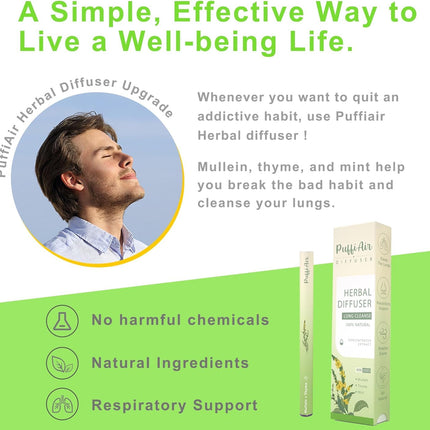 PUFFIAIR Inner Balance Duo Herbal Diffuser Pen Set | Mullein Cleanse Inspired Blend for Daily Reset | Green Purple | 2 Count