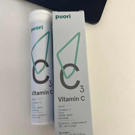 Puori C3 Vitamin C Supplement for Immune Support & Antioxidants – 20 Servings x 2 Packs | Vitamin C, Zinc, Yerba Mate, Ginseng