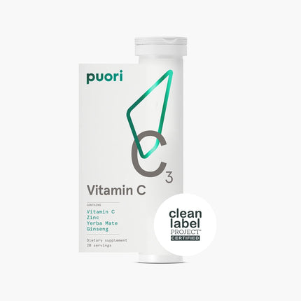 Puori C3 Vitamin C Supplement for Immune Support & Antioxidants – 20 Servings x 2 Packs | Vitamin C, Zinc, Yerba Mate, Ginseng