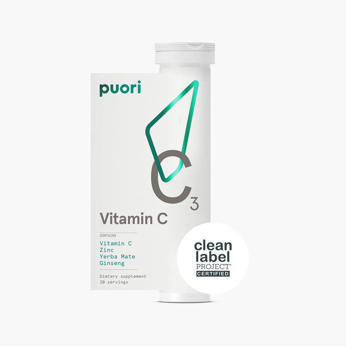 Puori C3 Vitamin C Supplement for Immune Support & Antioxidants – 20 Servings x 2 Packs | Vitamin C, Zinc, Yerba Mate, Ginseng