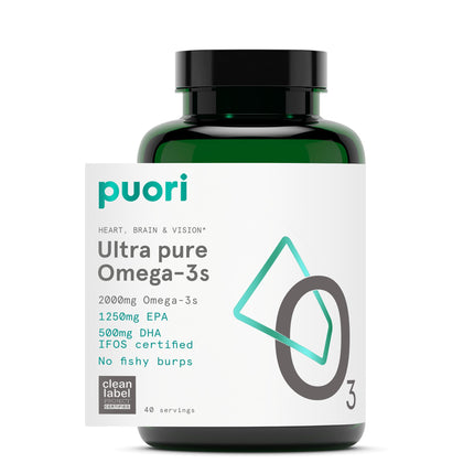 Puori Omega-3 Fish Oil – Ultra Pure & Burpless Wild-Caught | 2000mg Omega-3 (1250 EPA / 500 DHA) | 120 Softgels | IFOS