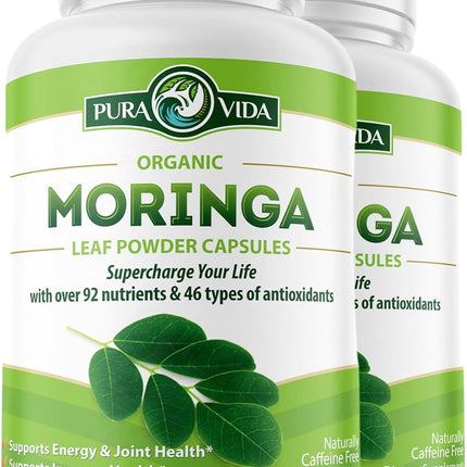 PURA VIDA MORINGA Capsules — Single Origin Organic Moringa Powder, 120 Count (500 mg) — Pack of 2