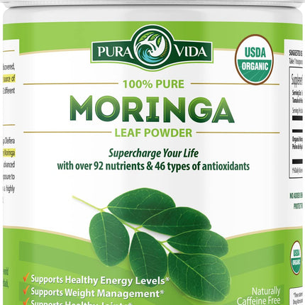 PURA VIDA Moringa Powder Organic – Single Origin Moringa Leaf Powder (USDA Organic) 8 oz