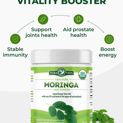 PURA VIDA Moringa Powder Organic – Single Origin Moringa Leaf Powder (USDA Organic) 8 oz