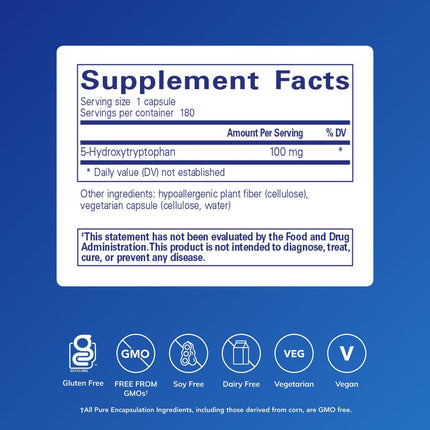 Pure Encapsulations 5-HTP 100 mg | Brain Health, Sleep & Appetite Support | Gluten Free & Non-GMO | 180 Capsules