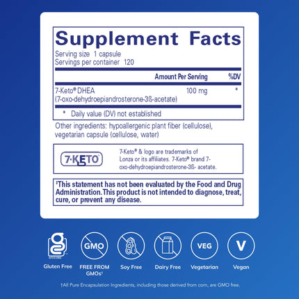 Pure Encapsulations 7-Keto DHEA 100 mg | Metabolic Support & Body Composition | 120 Caps