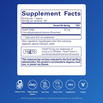 Pure Encapsulations 7-Keto DHEA 25 mg | Supports Metabolic Health & Thermogenesis* | 120 Capsules