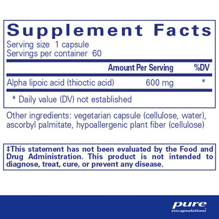 Pure Encapsulations Alpha Lipoic Acid 600 mg – 60 Capsules