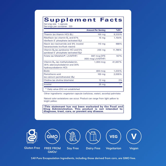 Pure Encapsulations B6 Complex – Supports Nervous System & Brain Health – Non-GMO, Gluten Free – 120 Capsules