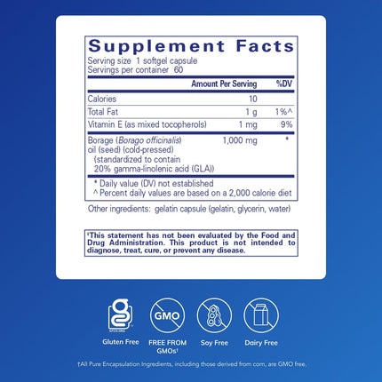 Pure Encapsulations Borage Oil - Hypoallergenic Dietary Supplement - 60 Softgel Capsules