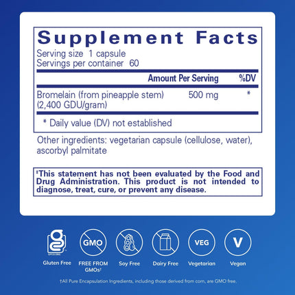 Pure Encapsulations Bromelain 2400 500 mg – Digestive & Joint Support (60 Caps)