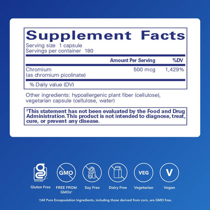 Pure Encapsulations Chromium (Picolinate) 500 mcg – Superior Absorption, Vegan & Gluten Free