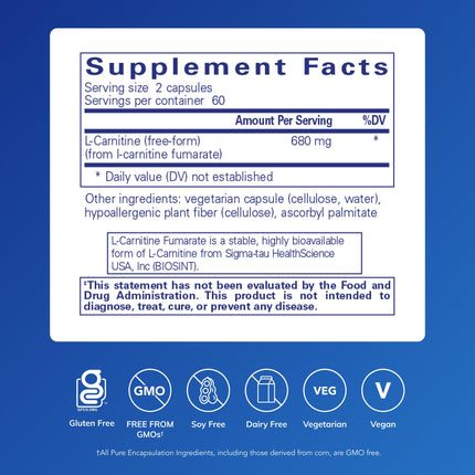 Pure Encapsulations L-Carnitine Fumarate | Hypoallergenic Energy Support, 120 Capsules