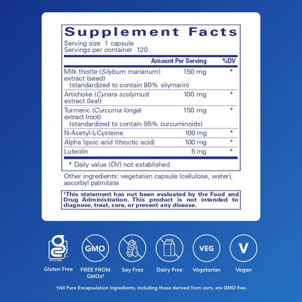 Pure Encapsulations LVR Formula | Hypoallergenic Liver Health & Antioxidant Support | 120 Capsules