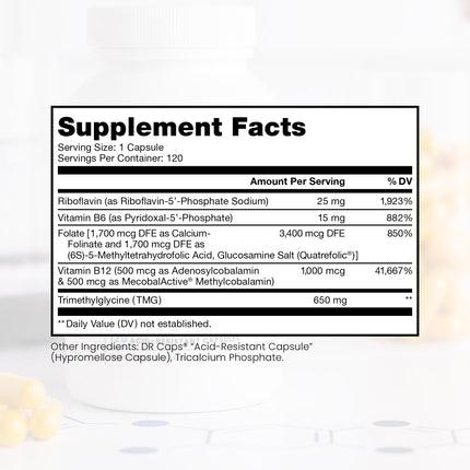 Pure Therapro Rx Methylated B Complex Vitamins Made in USA, 4 Month Supply | Methyl B Complete Quatrefolic 5-MTHF Folate, B12 Methylcobalamin, TMG Trimethylglycine, Methylfolate | Pharm Grade