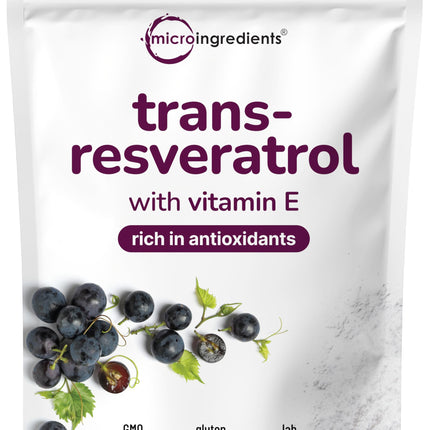 Pure Trans-Resveratrol Powder with Vitamin E – 5 oz, 2-in-1 Micronized Formula