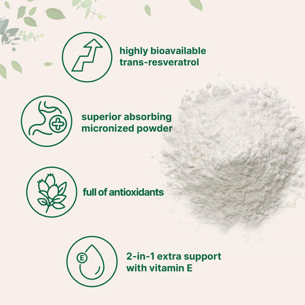 Pure Trans-Resveratrol Powder with Vitamin E – 5 oz, 2-in-1 Micronized Formula