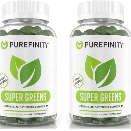 PUREFINITY Daily Super Greens Gummies with Spirulina, Spinach, Broccoli, Beet Root, Acai, and Other Vegetables, All-in-One Veggie Supplement – Non-GMO, Gluten Free, Vegan, 60 Count (Pack of 2)