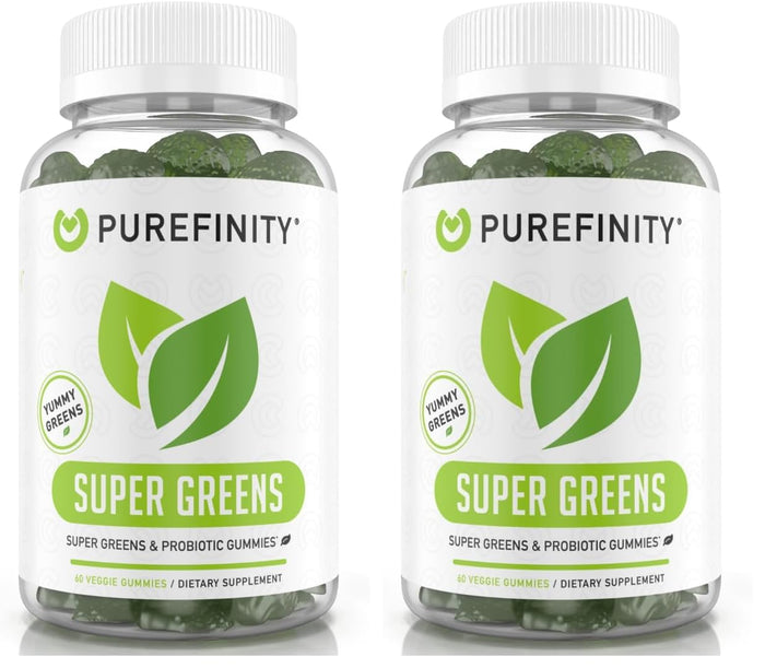 PUREFINITY Daily Super Greens Gummies with Spirulina, Spinach, Broccoli, Beet Root, Acai, and Other Vegetables, All-in-One Veggie Supplement – Non-GMO, Gluten Free, Vegan, 60 Count (Pack of 2)