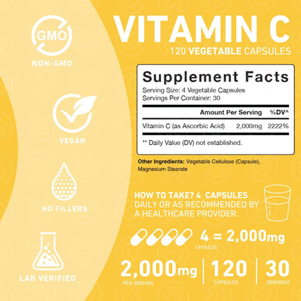 PUREFINITY Vitamin C 2000mg – Double Strength, High Absorption, 240 Capsules (Pack of 2)