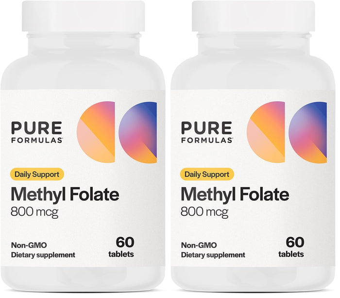 PureFormulas Methylfolate 800 mcg – 5-MTHF Active B9 for Cardiovascular, Nerve & Mood Health | Non-GMO Vegetarian Tablets, Pack of 2