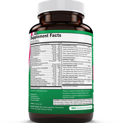 PURELY beneficial Women’s Whole Food MultiVitamin –58 Key Nutrients Including Vitamins, Minerals, Herbs, Probiotics, with Iron, Hair, Skin & Nail Complex for Complete Female Wellness- 180 Capsules