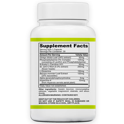 Puridian Brain Supplement for Memory, Focus & Concentration | Brainalin Nootropic Capsules | Non-GMO & Caffeine-Free