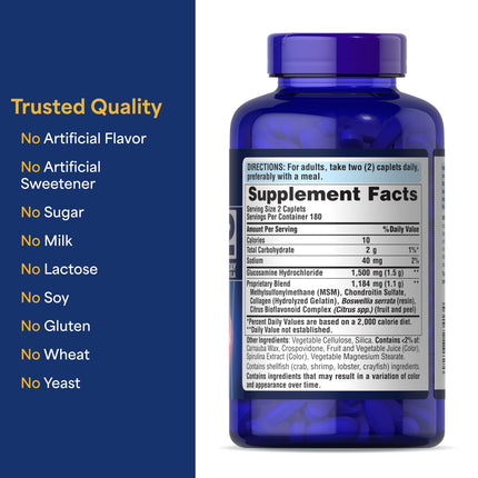 Puritan's Pride Glucosamine Chondroitin MSM Dietary Supplement for Joint Health - 360 Coated Caplets