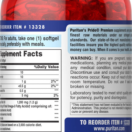 Puritan's Pride Omega-3 Fish Oil 1200mg, 200 Softgels - Discontinued