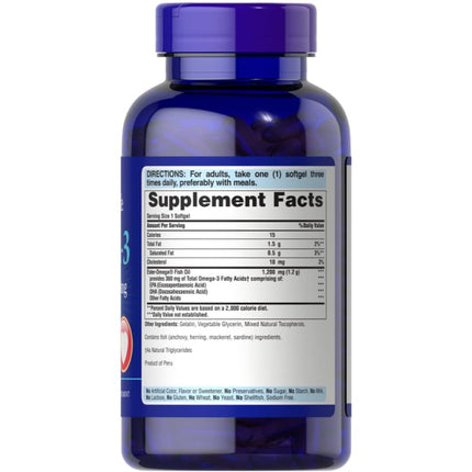 Puritan's Pride Omega-3 Fish Oil 1200mg, 200 Softgels - Discontinued