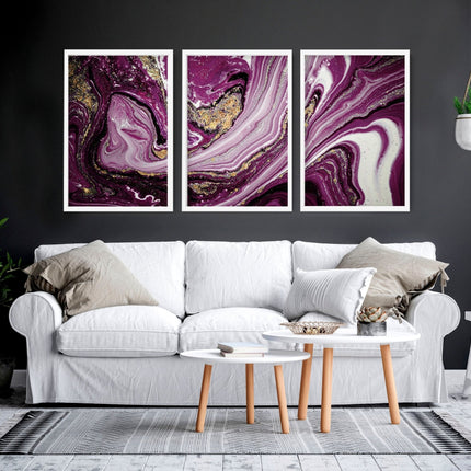 Abstract wall art framed | set of 3 Purple wall art prints