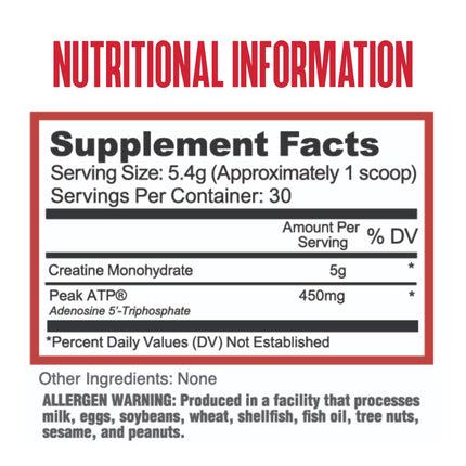 Purus Labs Creatine ATP, Peak ATP + Creatine Monohydrate, Unflavored - 30 Servings - Muscle Activation & Cellular Energy