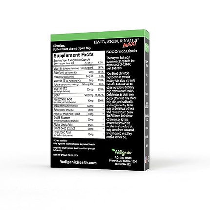 Purvana Max Hair, Skin & Nails Vitamin - 5000mcg Biotin, Vegan - Pack of 2 (30 Caps Each)