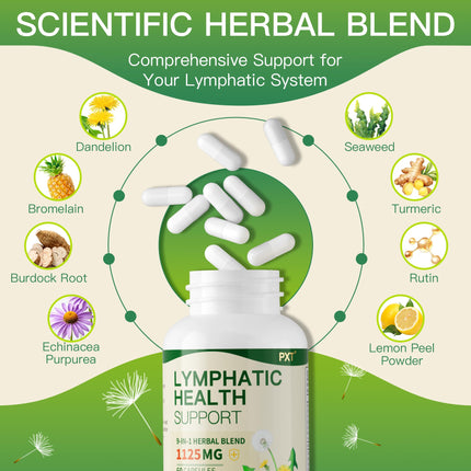 PXT Liposomal Lymphatic Drainage Immune Support Supplement, Cleanse Detox Liver Health Fluid Balance Herbal Blend with Echinacea Dandelion Burdock for Adults & Lymph Edema Sugar-Free 60 Capsules