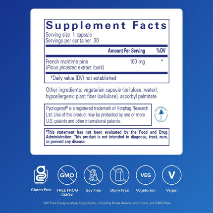 Pure Encapsulations Pycnogenol 100 mg | Hypoallergenic Vascular Health & Antioxidant Support | 30 Capsules