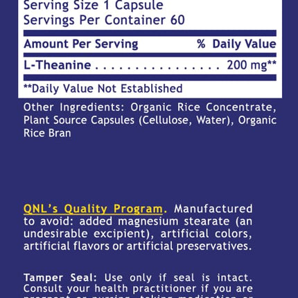 Quantum Nutrition Labs L-Theanine Extra Strength 200mg – Focus & Relaxation (60 Vegan Capsules)