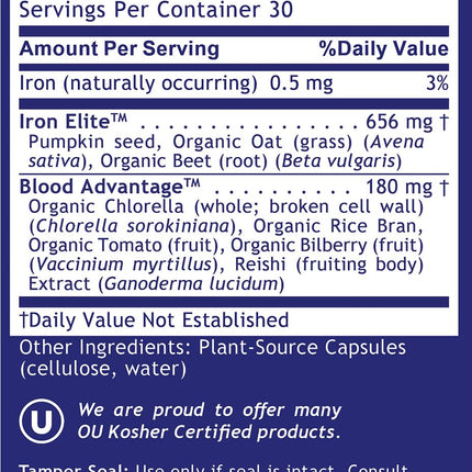 Quantum Nutrition Labs Iron Support - Vegan, Gentle Low-Dose Iron for Women & Men (60 Vegetarian Capsules)