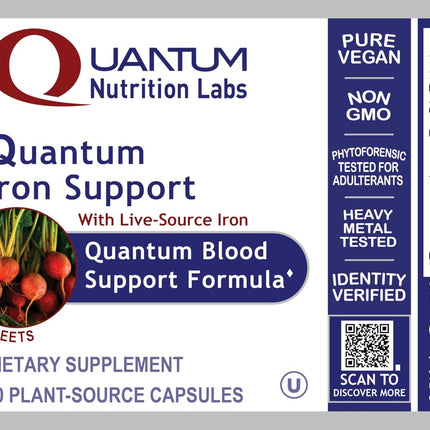 Quantum Nutrition Labs Iron Support - Vegan, Gentle Low-Dose Iron for Women & Men (60 Vegetarian Capsules)