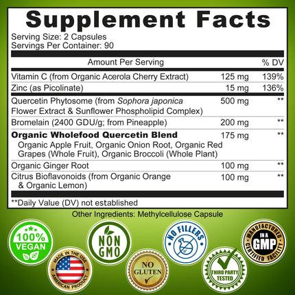 SUPPLEMENTS STUDIO Quercetin with Bromelain, Vitamin C & Zinc – 1215mg per Serving