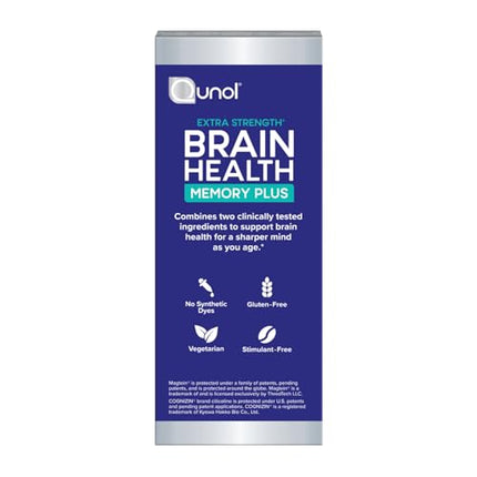 Qunol Brain Health Memory Plus | Magnesium L-Threonate & Cognizin Citicoline for Memory, Focus & Productivity (60 Count)