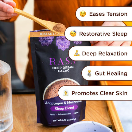 Rasa Deep Dream Cacao – Adaptogenic Sleep Blend | Vegan, Gluten Free with Reishi + Ashwagandha + Jujube (6.77 oz / 24 Servings)