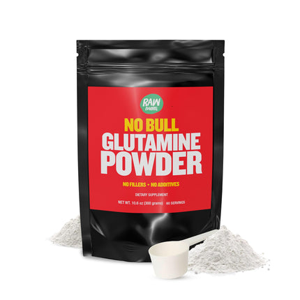 Raw Barrel No Bull L-Glutamine Powder - Unflavored, Micronized, Non-GMO, Vegan, Gluten Free, 300g