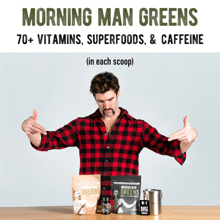 Morning Man Greens Probiotic Superfood Mix – 95mg Caffeine, 75+ Vitamins, Gluten Free, Vegan, 30 Servings