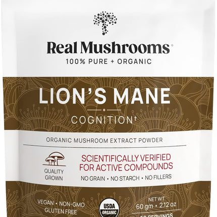 Real Mushrooms Lions Mane Supplement - Organic, Vegan, Non-GMO | 60 Servings