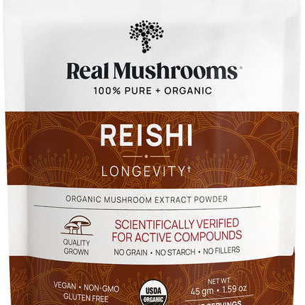 Real Mushrooms Reishi Powder – Organic Red Reishi Extract, 45 Servings, Beta-Glucans