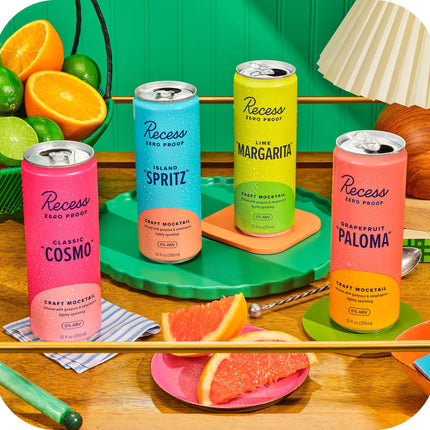Recess Zero Proof Craft Mocktails – Alcohol-Free, Adaptogen-Infused 12oz 12-Pack Happy Hour Sampler