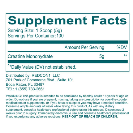 REDCON1 Creatine Monohydrate – Keto Friendly, Vegan, 100 Servings